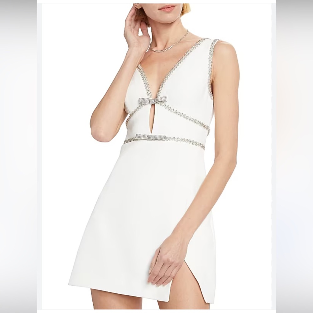 Self-Portrait White Bonded Crepe Mini Dress